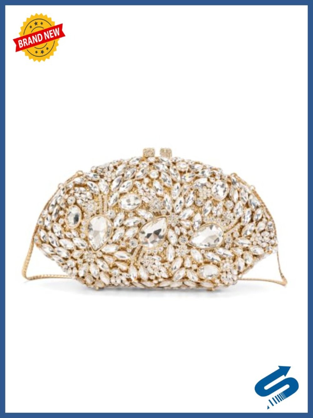 Rhinestone Crystal Evening Clutch Purse with Chain Hard Case Handbag